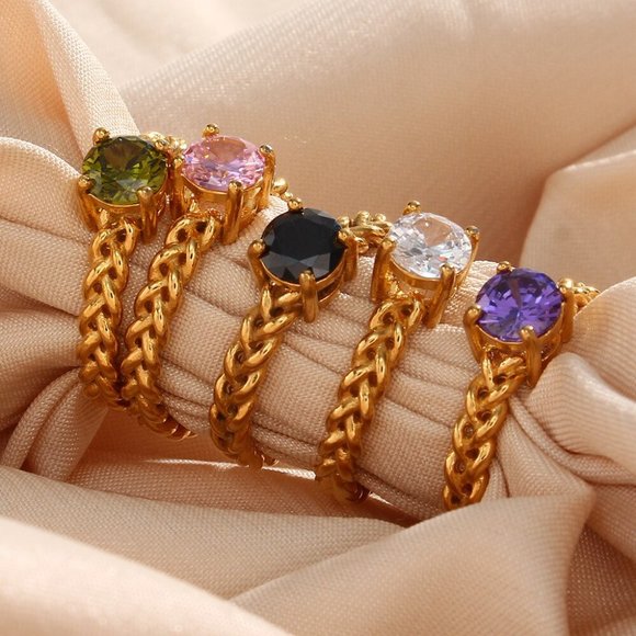 Clear Cubic Zirconia Woven Chain Adjustable Ring 18K Gold Plating Steel - Picture 8 of 13